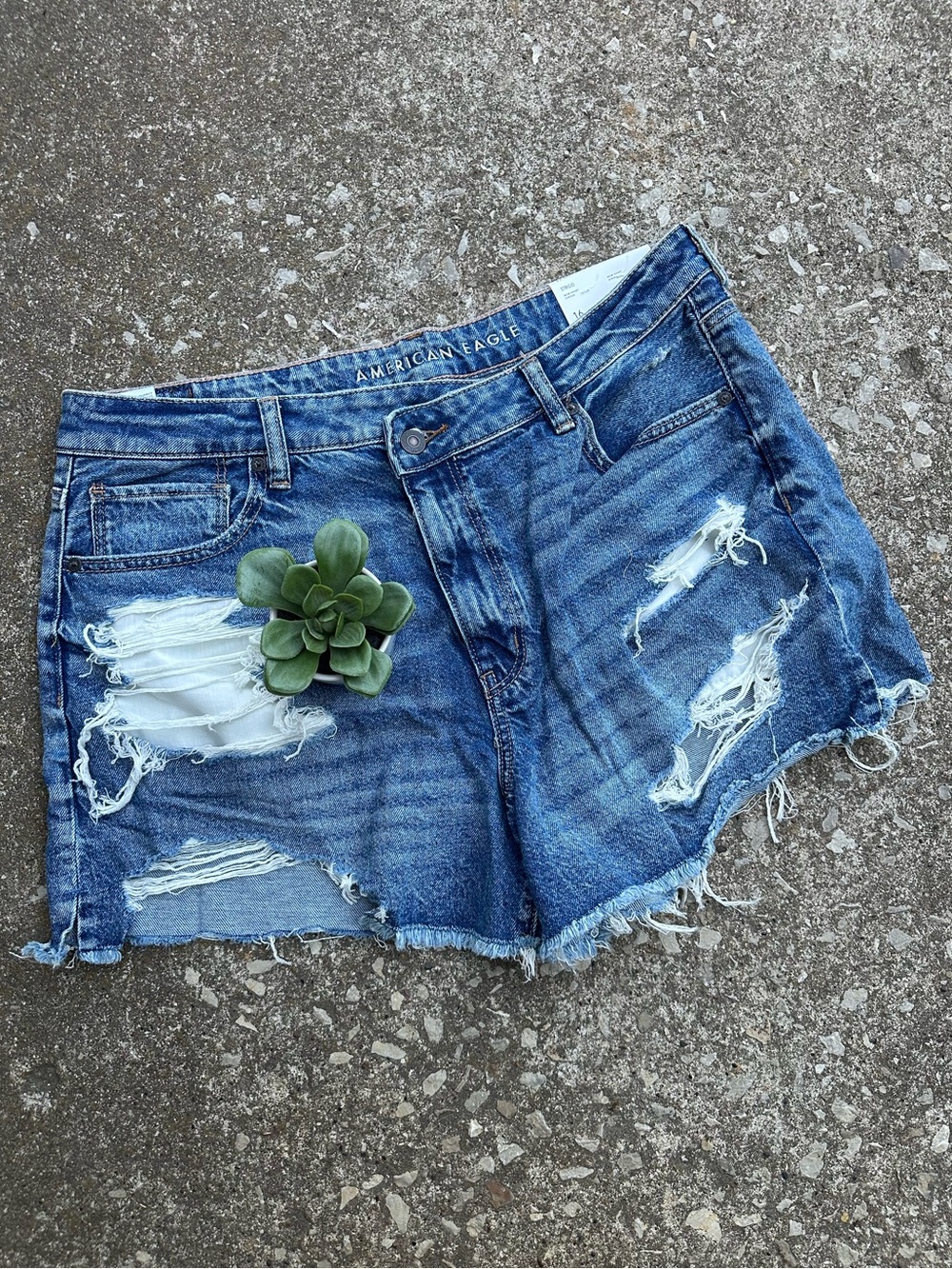 American Eagle | Strigid Distressed 90s Mom Medium Wash Denim Shorts